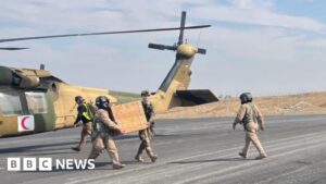 BBC travels with first Jordanian helicopter delivering aid…